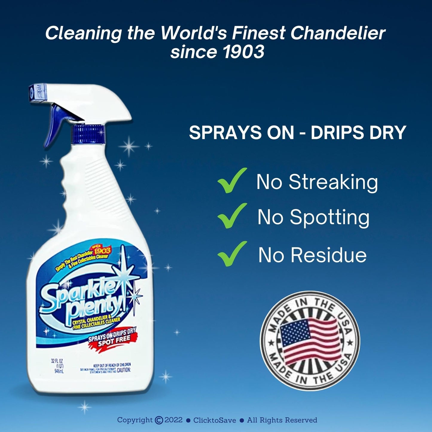 Sparkle Plenty Chandelier Cleaner Drip Dry Spray No Wipe - Dust Remover & Streak Free Glass Cleaner Spray for Crystal Chandelier & Window Screen