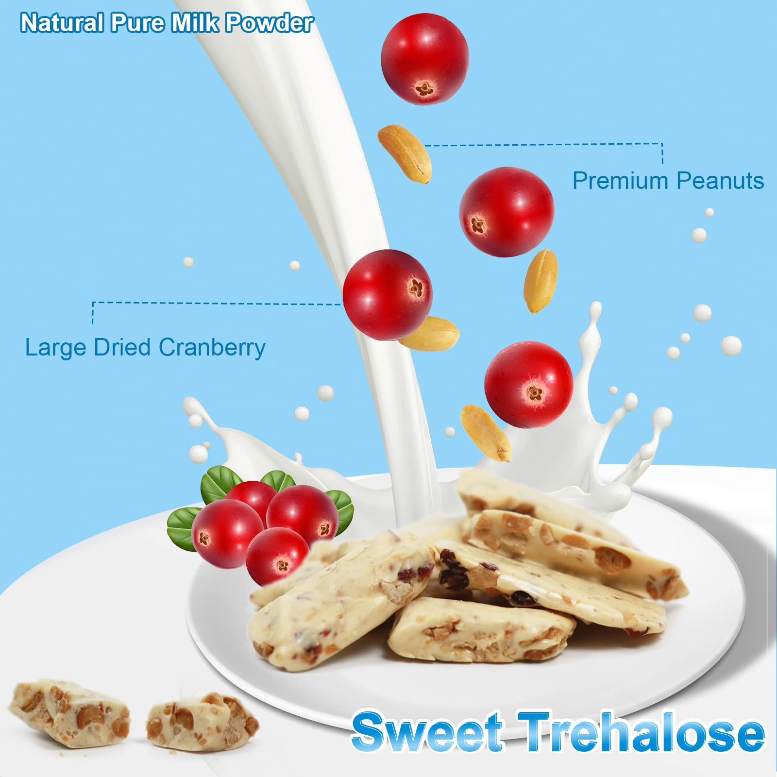 XUFUJI Nougats, Individually Packaged Milk & Cranberry Flavor Soft Chewy Nougat Suitable for Fruit Jelly Bean Candy Bar With A Luxuriously Creamy