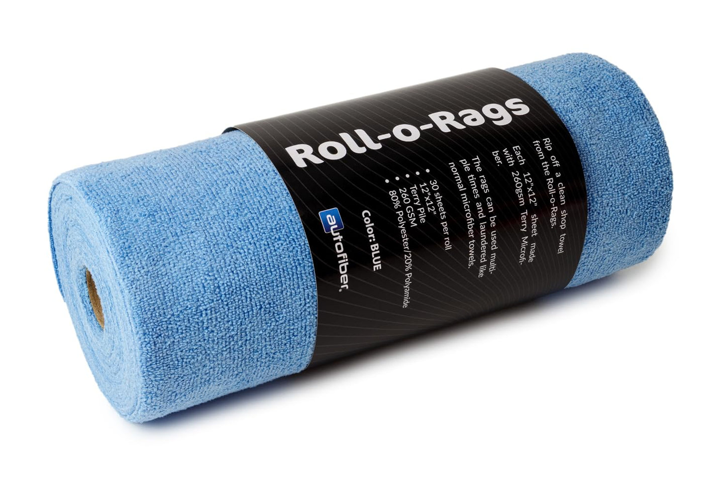 Autofiber Roll-o-Rags Microfiber Towels on a Roll, Tear Off Sheets - Blue, 12 inch x 12 inch, 30/roll