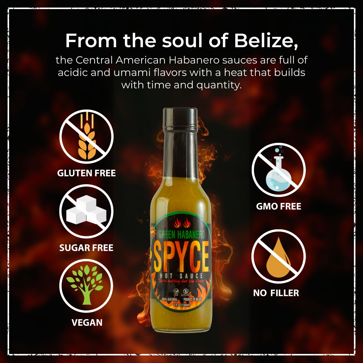 SPYCE Habanero Hot Sauce, Vegan, Gluten Free, Low Sodium, Non-GMO, No MSG, No Sugar, No Filler (5 oz, Green Habanero)