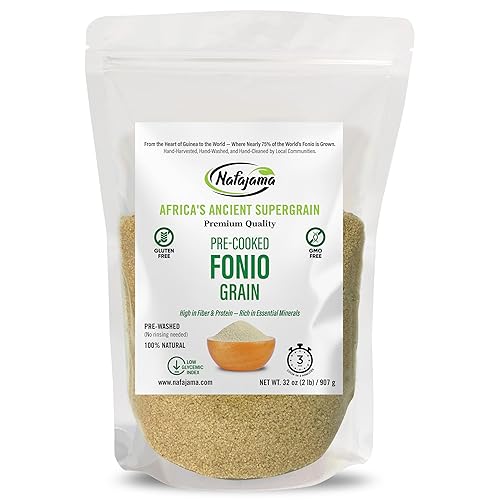 Nafajama Premium Gluten-Free Pre-Cooked Fonio Grain | Ancient African Super- grain| All-Natural, Non-GMO, Vegan, High-Fiber Superfood -1 Bag of 2 lb / 907g