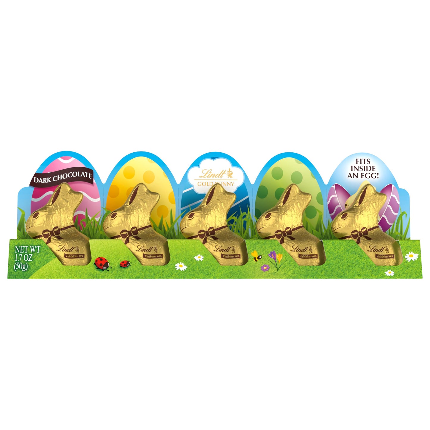 Lindt GOLD BUNNY Dark Chocolate, Hollow Mini Dark Chocolate Candy Bunny, 1.7 oz. Pack