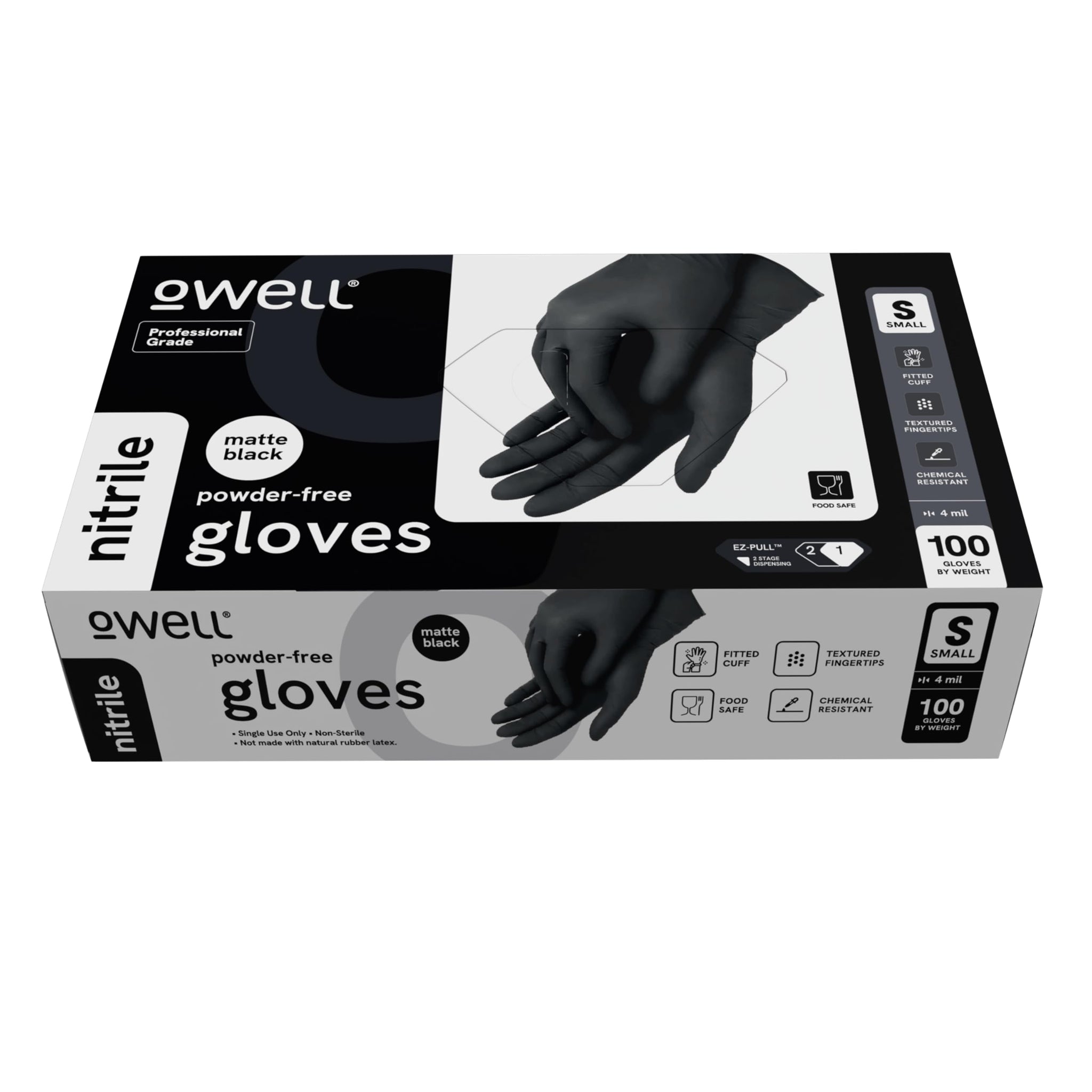 OWELL® Professional Grade Black Disposable Nitrile Gloves MEDIUM, 100 ct - 4 Mil Food Safe, Medical Exam, Powder-Free, Latex-Free, Chemical Resistant