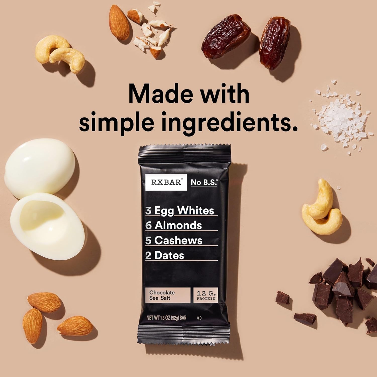 RXBAR Protein Bars, Chocolate Sea Salt, 24 Count - Simple Ingredient Snack Bars