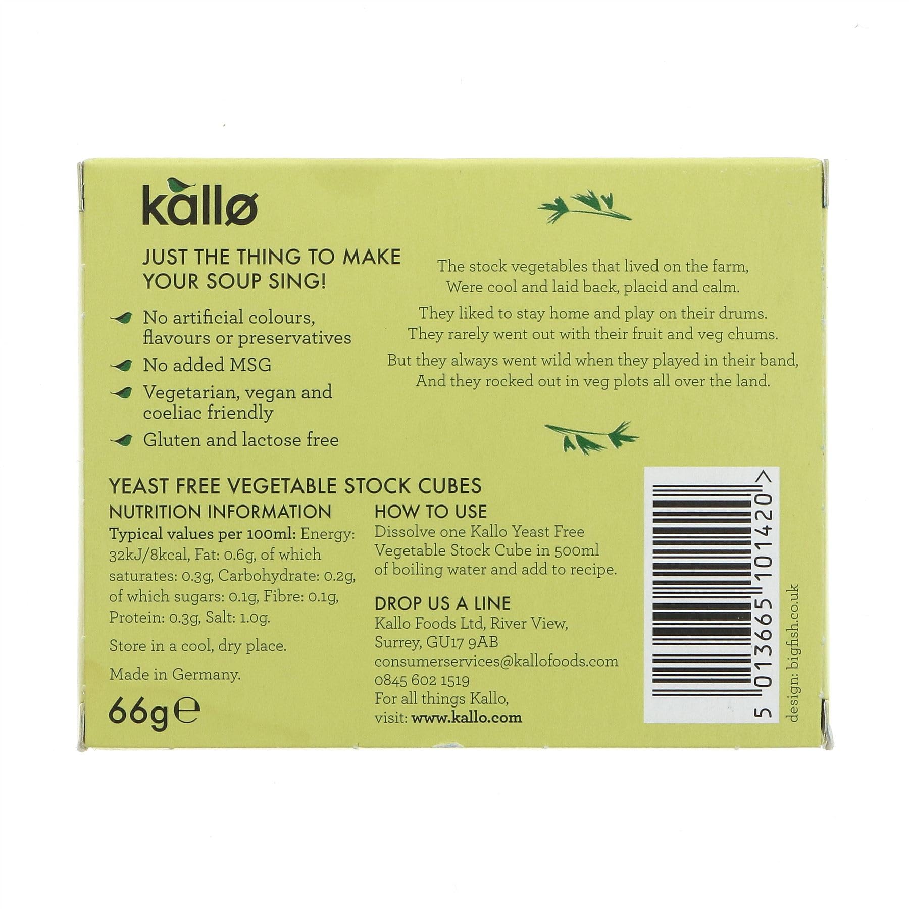 Kallo Yeast Free Vegetable Stock Cubes 66g - Pack of 6