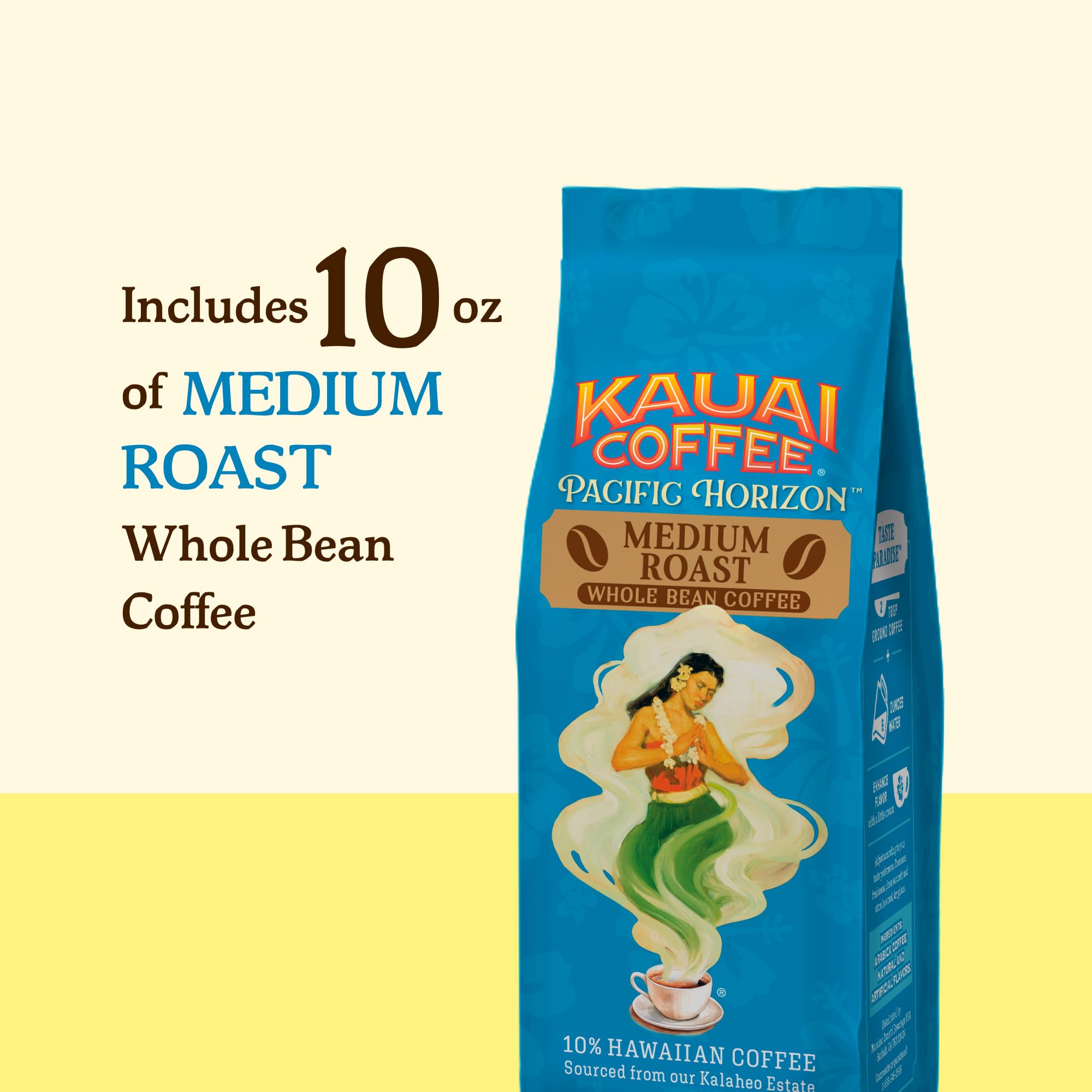 Kauai Coffee Whole Bean Coffee - Smooth, Non-Bitter Pure Arabica - Light Floral Notes & Bright Aroma - Grown on Hawaii's Largest Coffee Farm - Koloa