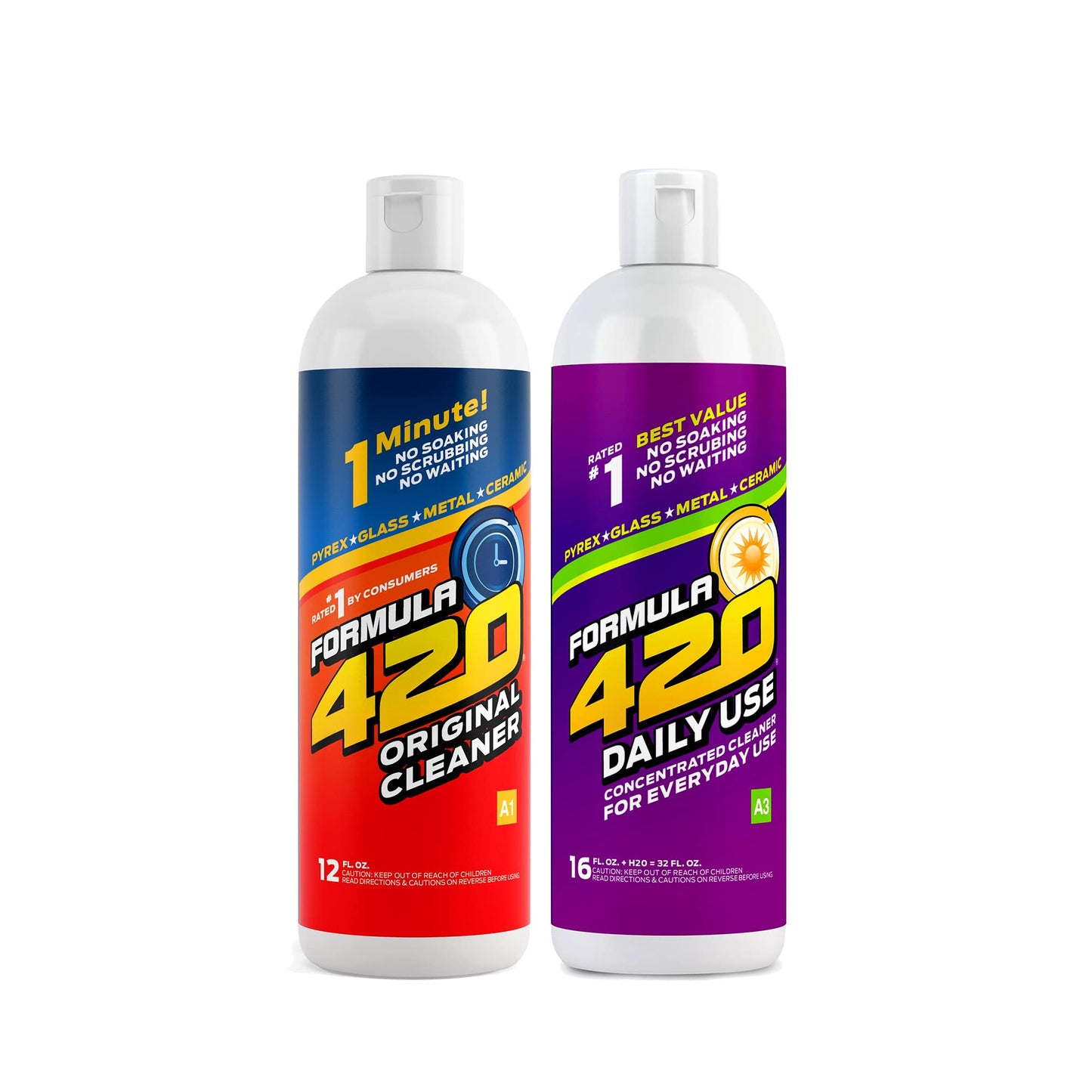 Formula 420 Variety Pack : 1 Bottle Glass Metal Ceramic Pipe Original Cleaner 12 Oz. & 1 Bottle Formula 420 Daily Use Cleaner 16oz Concentrate Makes