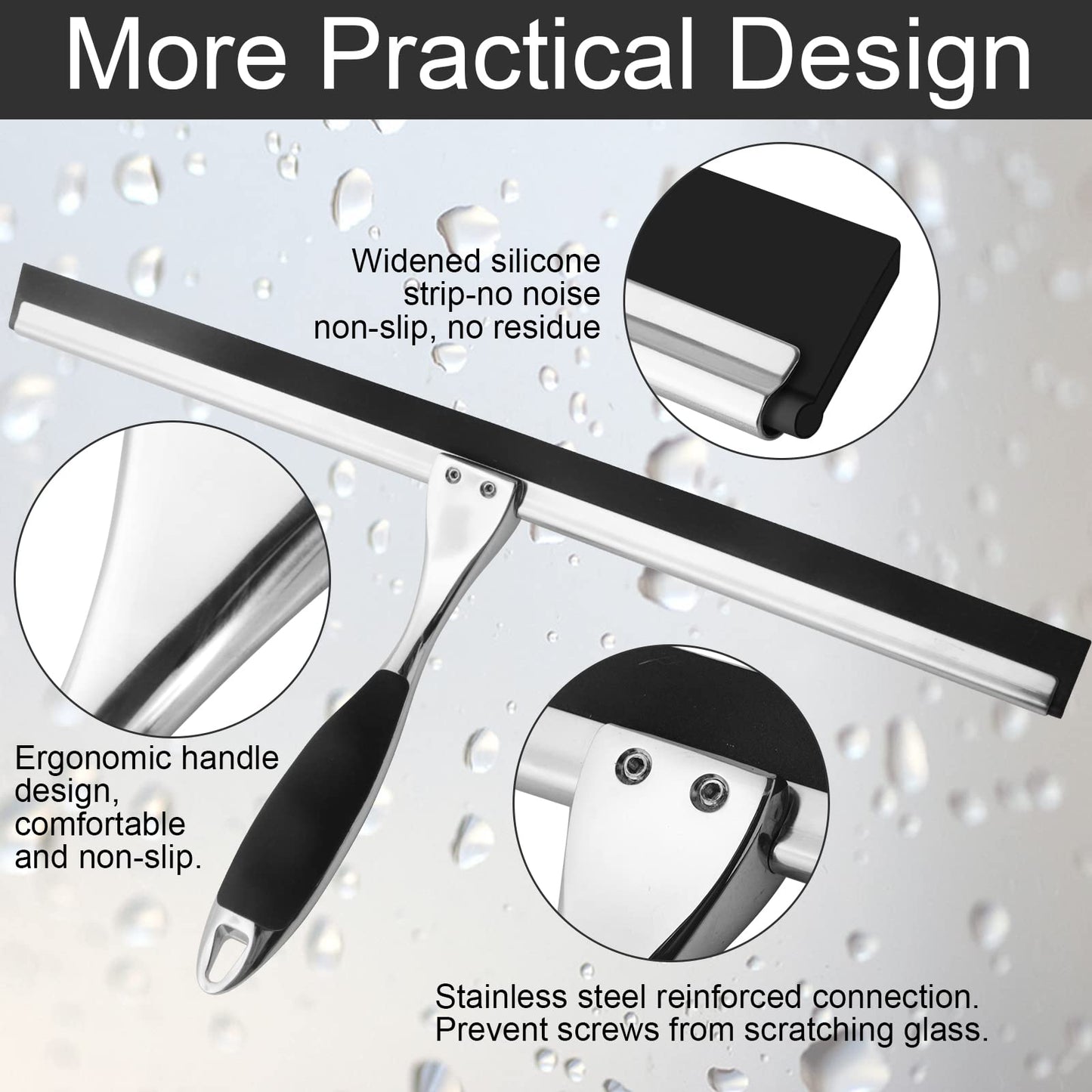 14 inch Shower Squeegee Stainless Steel Squeegee All-Purpose Glass Squeegee for Shower Doors Mirror Tile Bathroom, Window and Car Glass with Door