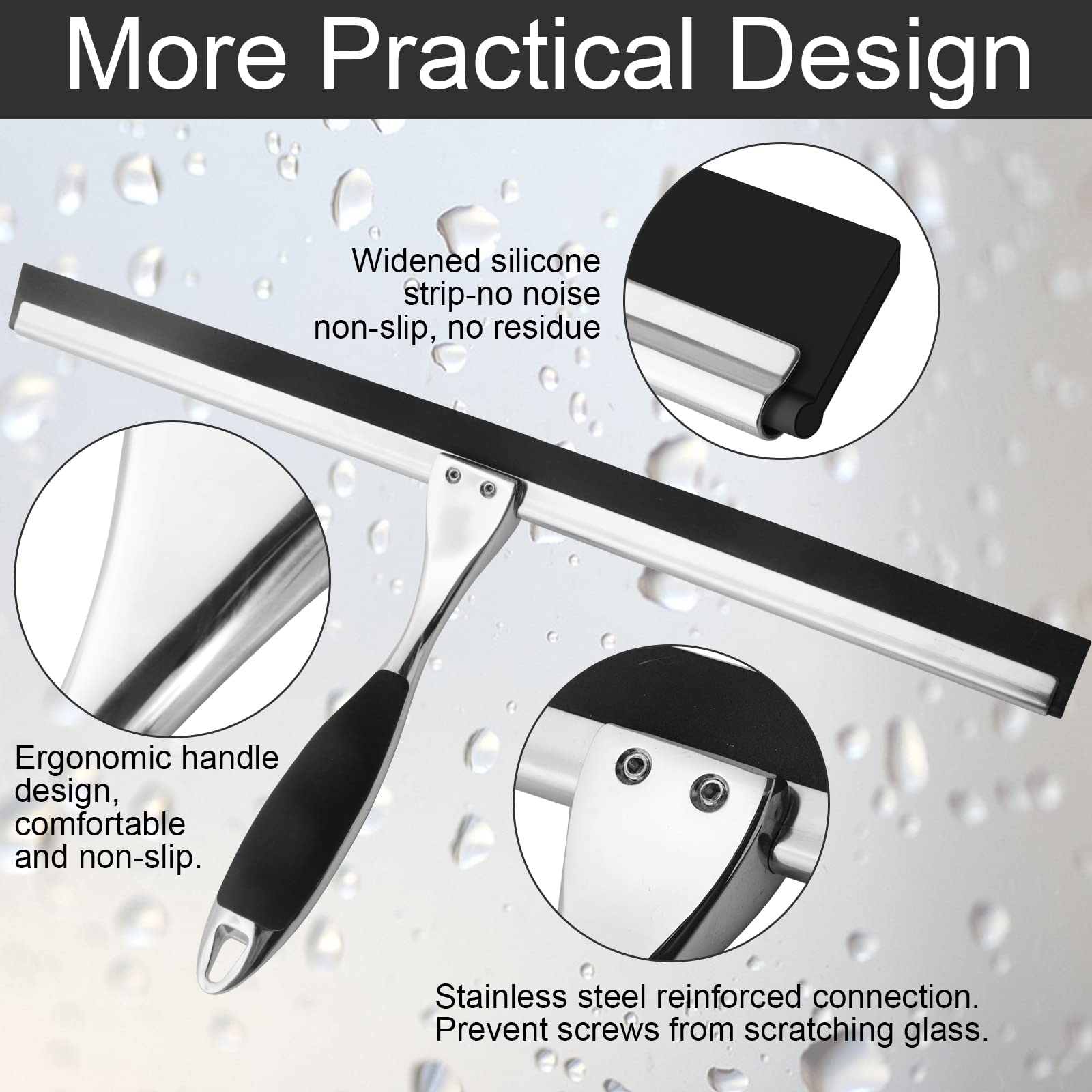14 inch Shower Squeegee Stainless Steel Squeegee All-Purpose Glass Squeegee for Shower Doors Mirror Tile Bathroom, Window and Car Glass with Door