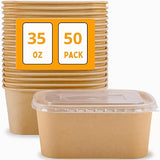 Gdotmely 50 Pack Paper Food Containers with Lids,35 oz Kraft Paper Bowls,Cardboard Meal Prep Containers with Lids for Salad,Snacks,Desserts,Hot/Cold