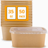 Gdotmely 50 Pack Paper Food Containers with Lids,35 oz Kraft Paper Bowls,Cardboard Meal Prep Containers with Lids for Salad,Snacks,Desserts,Hot/Cold