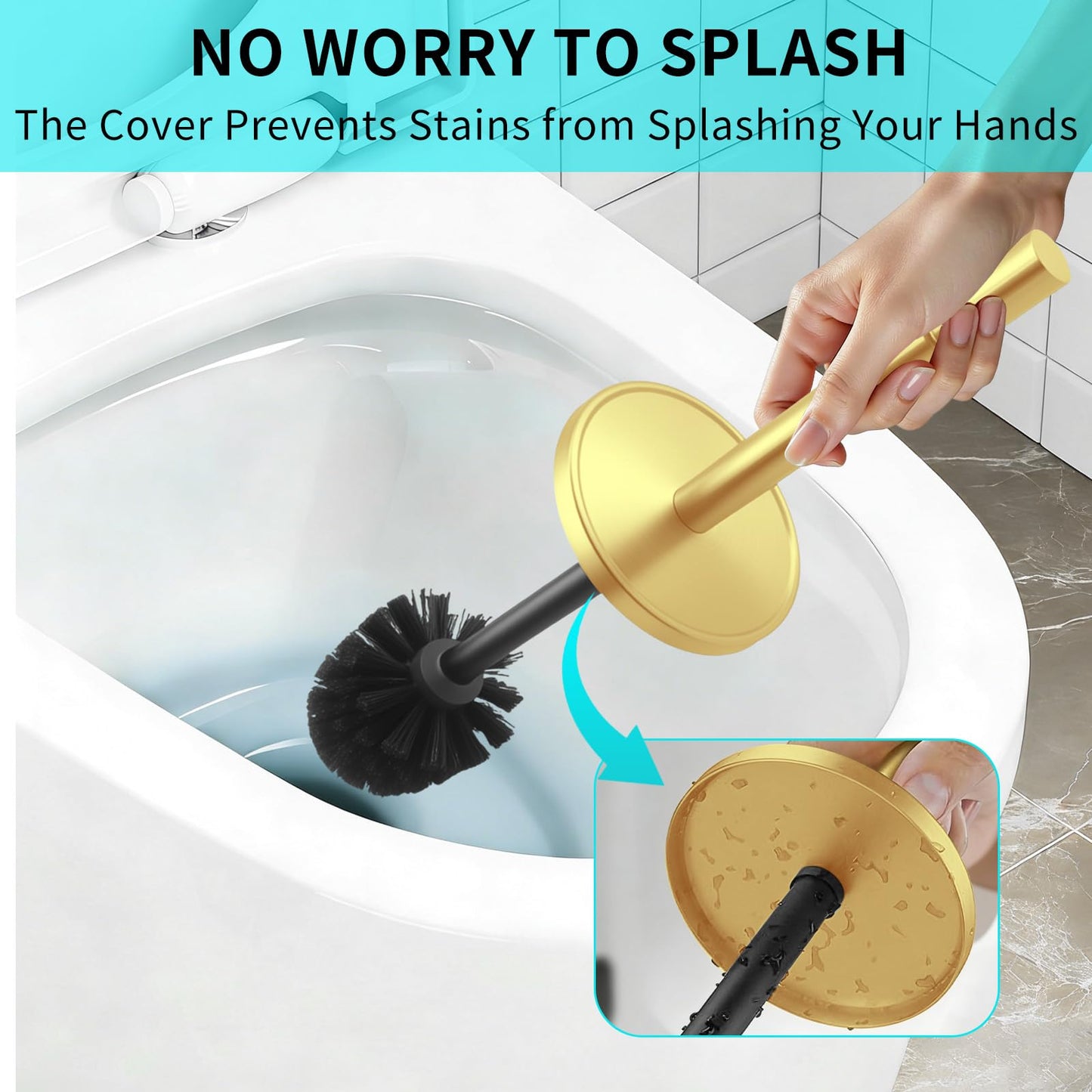 Gold Toilet Brush and Holder Set,304 Stainless Steel Toilet Brush for Bathroom with Long Handle, Heavy Duty Brass Toilet Bowl Brush,Removable Inner