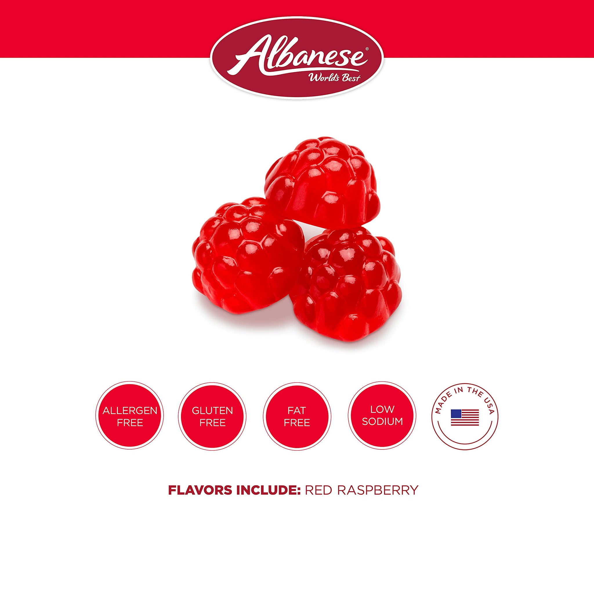 Albanese Candy, Berry Red Gummi Raspberries, 5-pound Bag