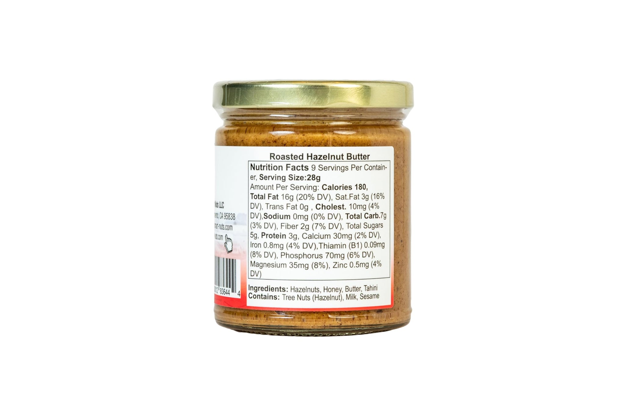 Smart Nuts Hazelnut Nut Butter - Roasted Hazelnuts with Honey & Tahini, Creamy Artisan Spread, 9 oz