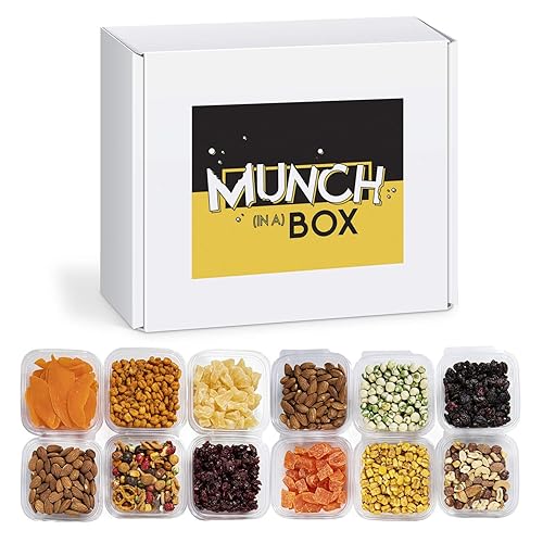 Munch In A Box Snack Care Package - Assorted Nuts and Dried Fruit Gift Box - Delicious Healthy Snacks for Office, Dorm, Home - Party and Holiday Gift