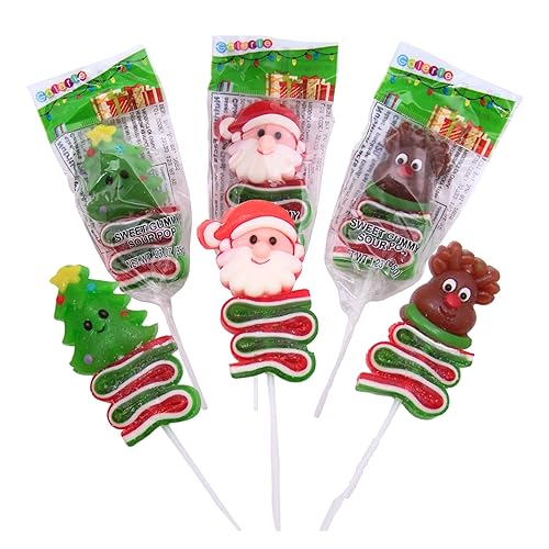 Christmas Character Sour Gummy Lollipops, 3 Pack, Assorted Designs, Perfect Stocking Stuffer, 1.23 Ounces