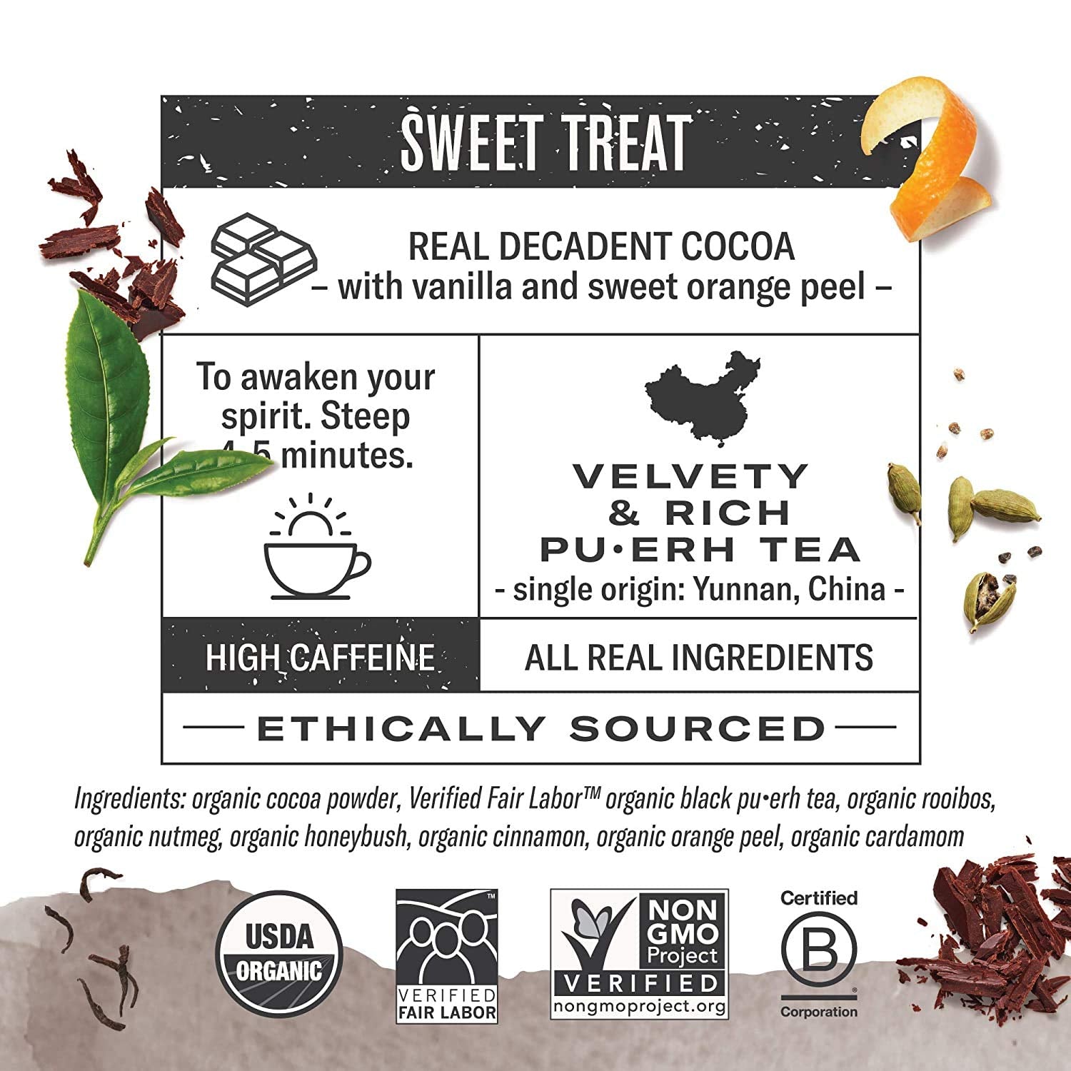 Numi Organic Chocolate Pu-erh Tea, 48 Dark Tea Bags with a Smooth Rich and Velvety Flavor