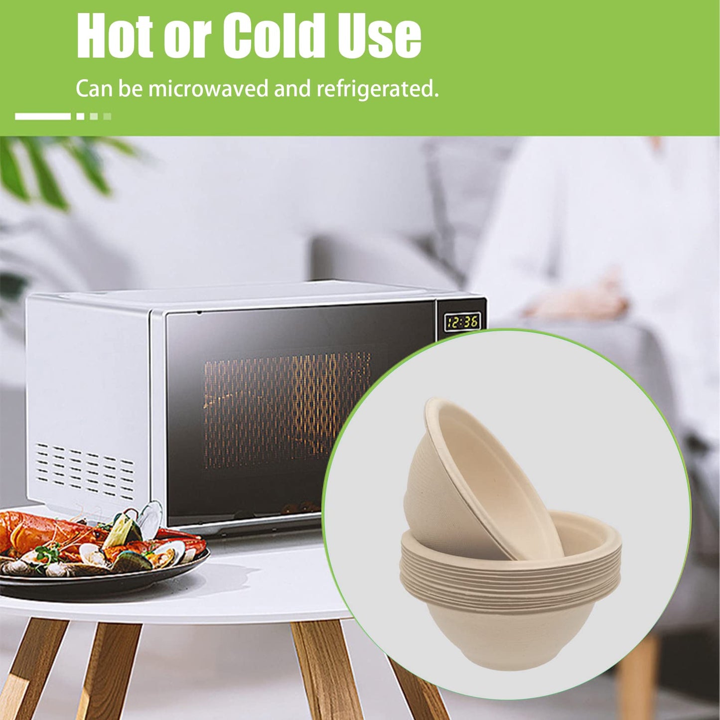 100 Pack 8oz Compostable Paper Bowls,Heavy-Duty Disposable Natural Bagasse Bowls,Biodegradable Soup Bowls,Eco-Friendly,Heat Resistant,for Ice
