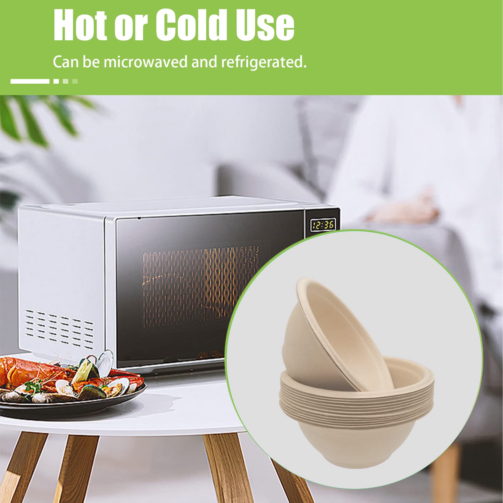 100 Pack 8oz Compostable Paper Bowls,Heavy-Duty Disposable Natural Bagasse Bowls,Biodegradable Soup Bowls,Eco-Friendly,Heat Resistant,for Ice
