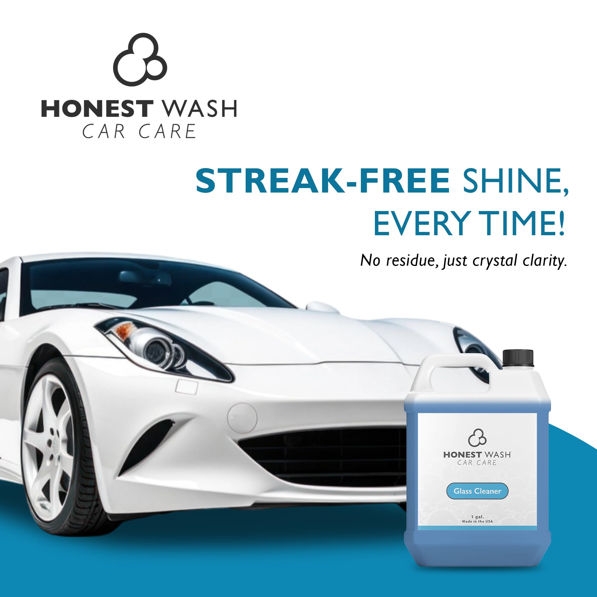 Honest Wash Car Glass Cleaner - Ammonia-Free Streak-Free Formula for Glass, Mirrors, Windshields, & Hard Surfaces | Safe for Plastic, Stainless Steel