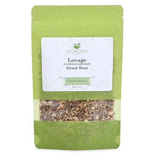 Biokoma Lovage Root 50g 1.76oz Pure Dried Cut & Sifted Levisticum Officinale Herbal Tea Tincture Digestive Wellness Culinary Use Resealable Moisture