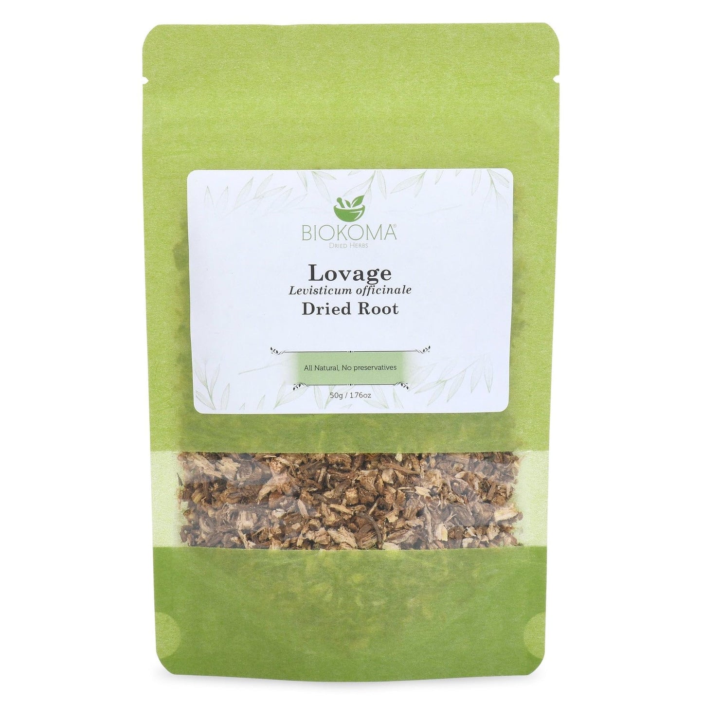 Biokoma Lovage Root 50g 1.76oz Pure Dried Cut & Sifted Levisticum Officinale Herbal Tea Tincture Digestive Wellness Culinary Use Resealable Moisture
