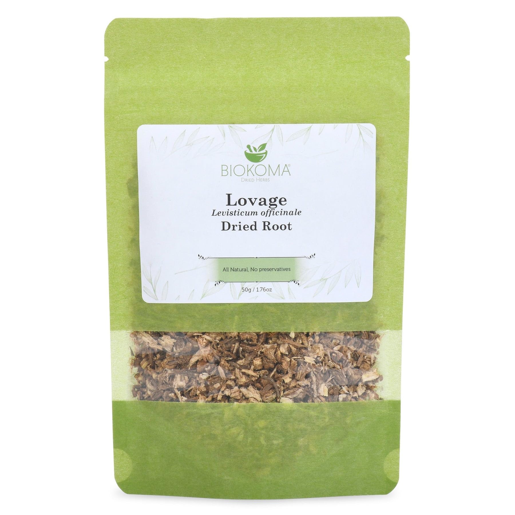 Biokoma Lovage Root 50g 1.76oz Pure Dried Cut & Sifted Levisticum Officinale Herbal Tea Tincture Digestive Wellness Culinary Use Resealable Moisture