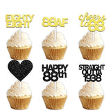 18pcs Black Gold Glitter Dessert Cupcake Pick for Straight Outta 1938 Cheer to 88 Years Old Theme Decor Supplies Happy 88th Birthday Party Decoration