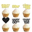 18pcs Black Gold Glitter Dessert Cupcake Pick for Straight Outta 1938 Cheer to 88 Years Old Theme Decor Supplies Happy 88th Birthday Party Decoration