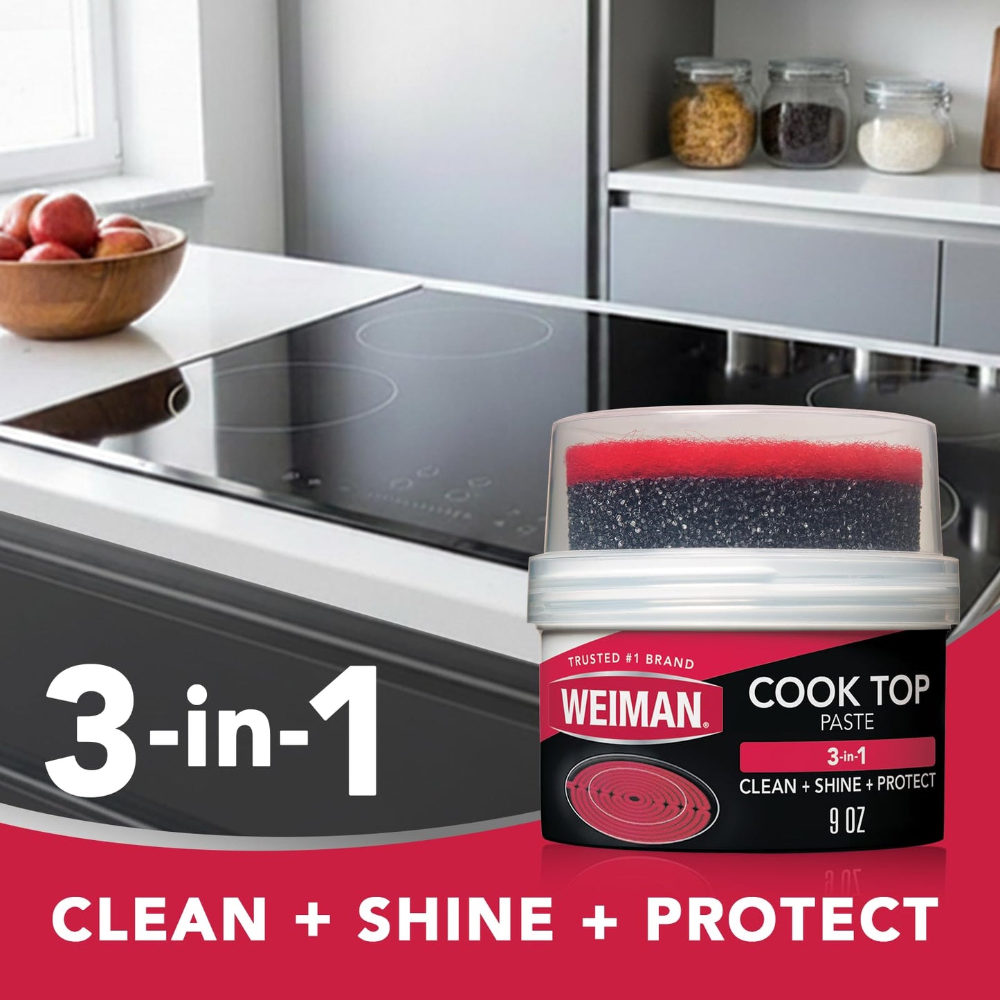 Weiman Cooktop Cleaner Paste, Easily Remove Burned-On Food, Grease and Watermarks, Leaving Your Glass Cook Top Sparkling