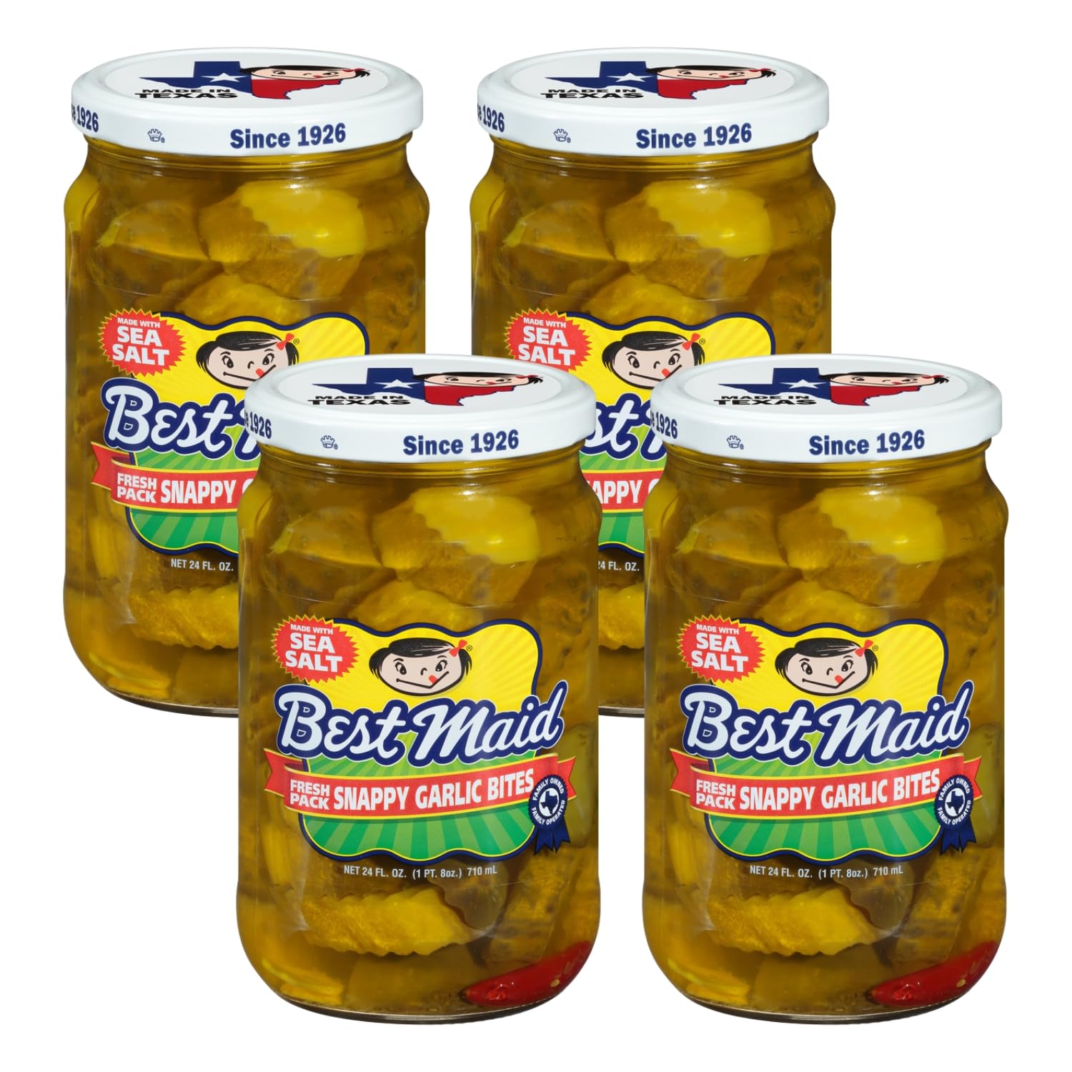 Best Maid Products - 24 Ounce Glass Jars Baby - Dill, Kosher, Hamburger Slices, Garlic Bites, Habanero Chips, & Xtreme Hot Pickles (4 Pack, Snappy