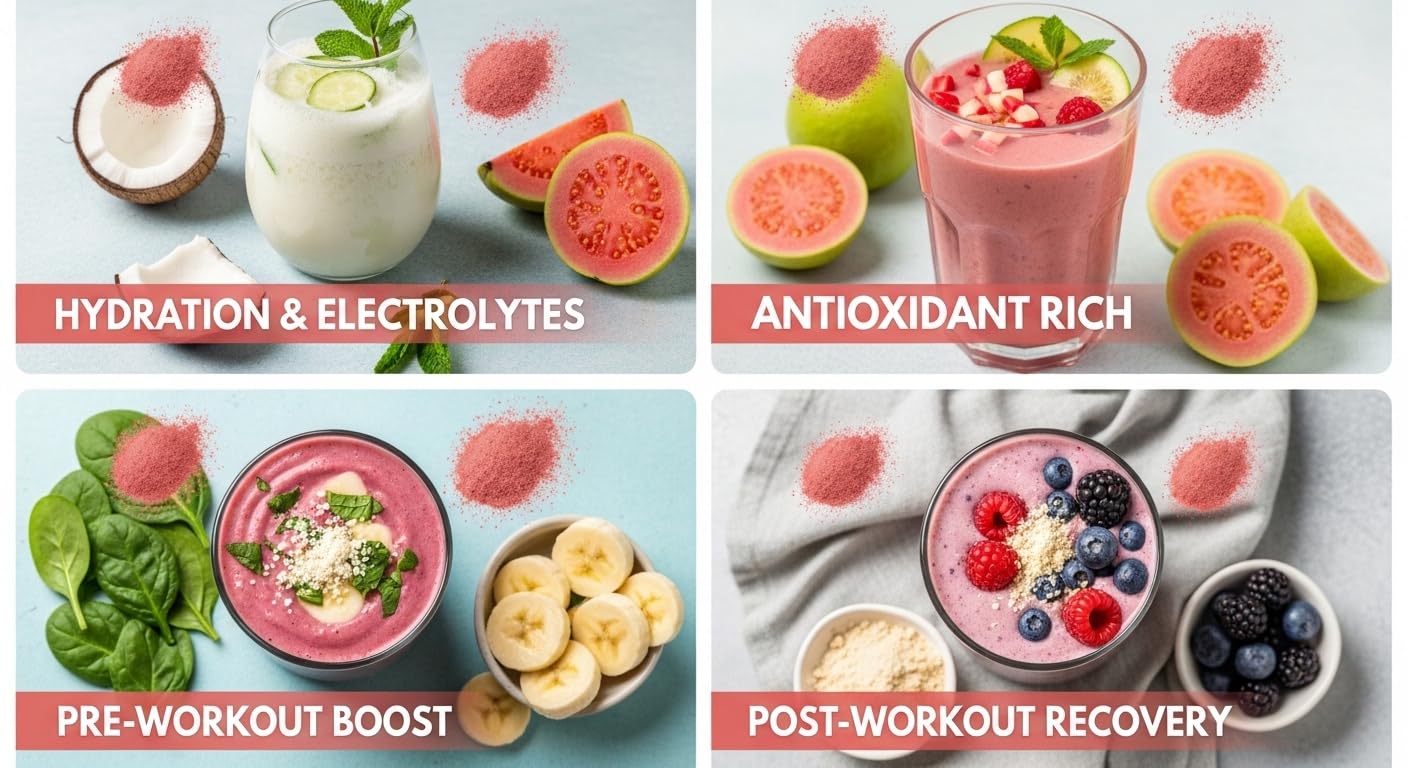 Indus Farms Freeze Dried Pink Guava Powder, Unsweetened Tropical Fruit for Smoothies, Yogurt, Baking & Ice Cream, Single Ingredient, No Added Sugar
