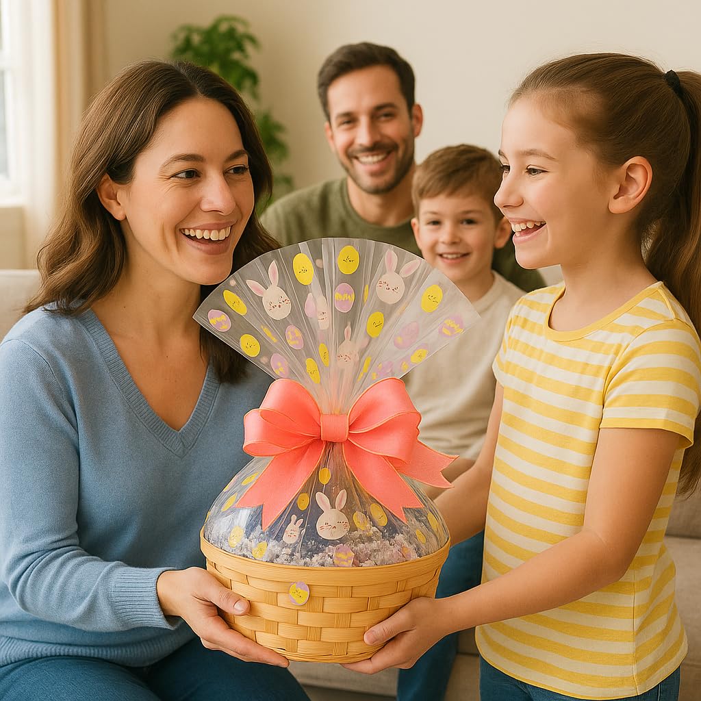 Easter Basket with Chocolate, Candy & Snacks - 8 Inch Easter Wrapped Gift Basket - Spring Holiday Treats for Family, Friends & Coworkers (Standard)