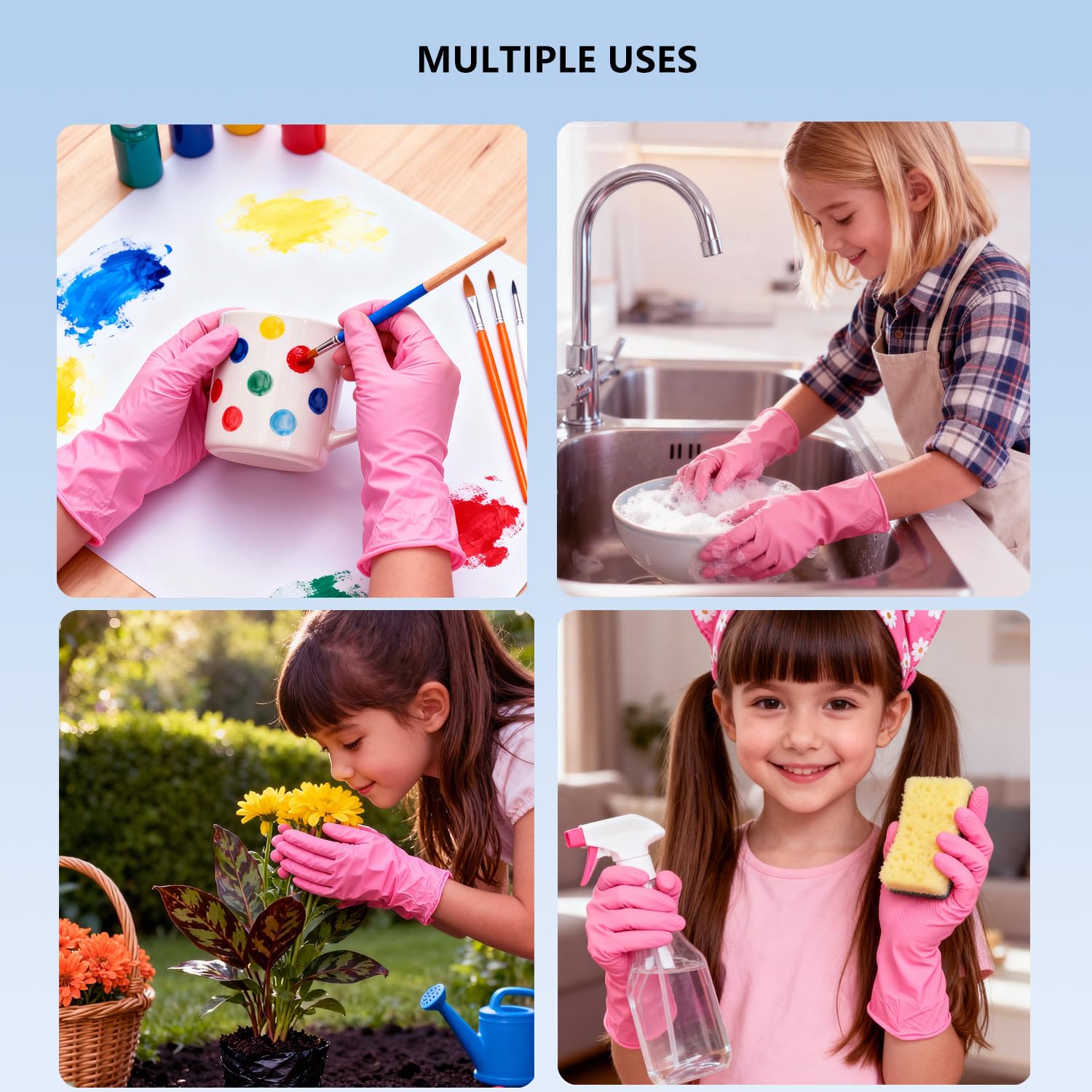 AYUMAT Kids Disposable Gloves for 6-10 Years,Pink Nitrile Gloves Durable and Protective for Painting, Cleaning, Cooking, Gardening (S,100PCS)
