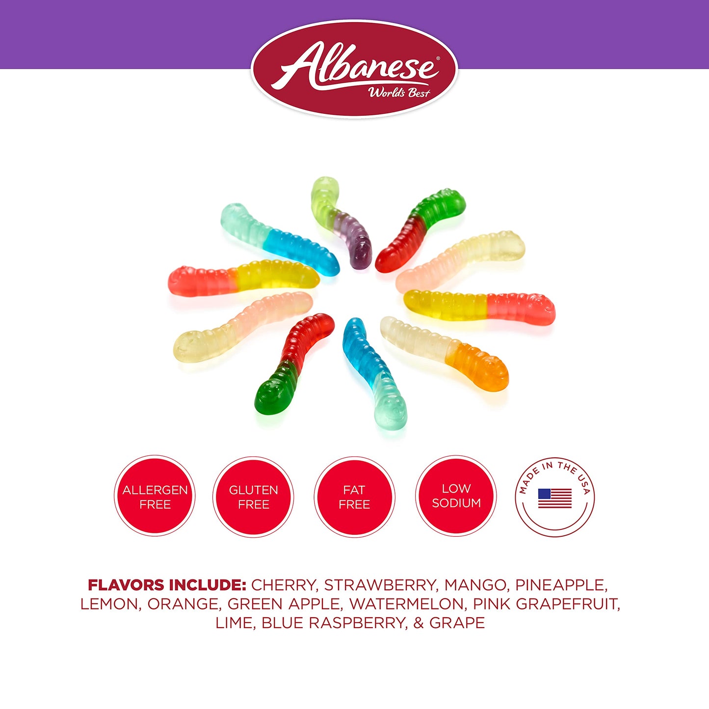 Albanese World's Best 12 Flavor Mini Gummi Worms, 36oz Bag of Candy, Soft & Chewy Candy Snacks, Fruity Flavor Assortment