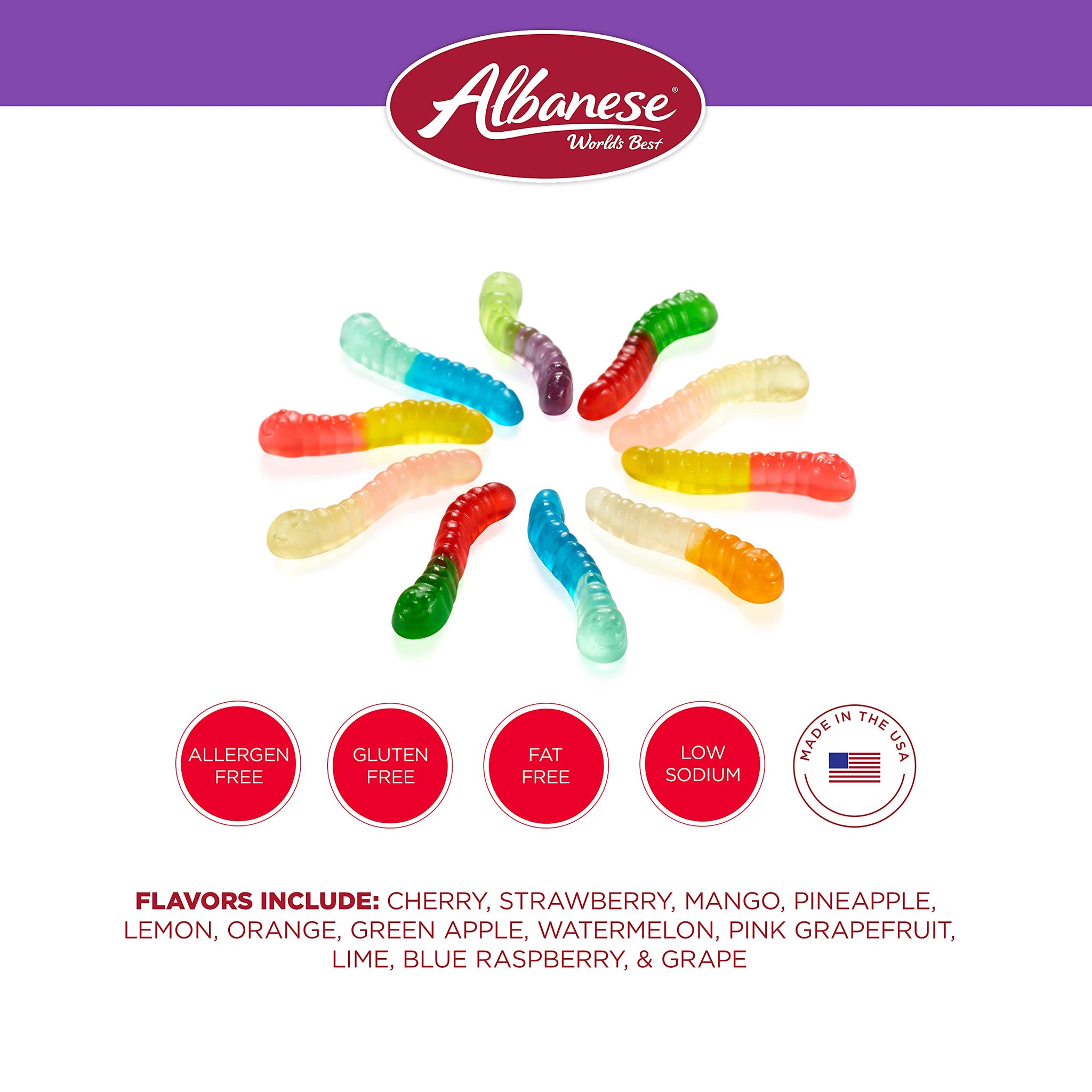 Albanese World's Best 12 Flavor Mini Gummi Worms, 36oz Bag of Candy, Soft & Chewy Candy Snacks, Fruity Flavor Assortment