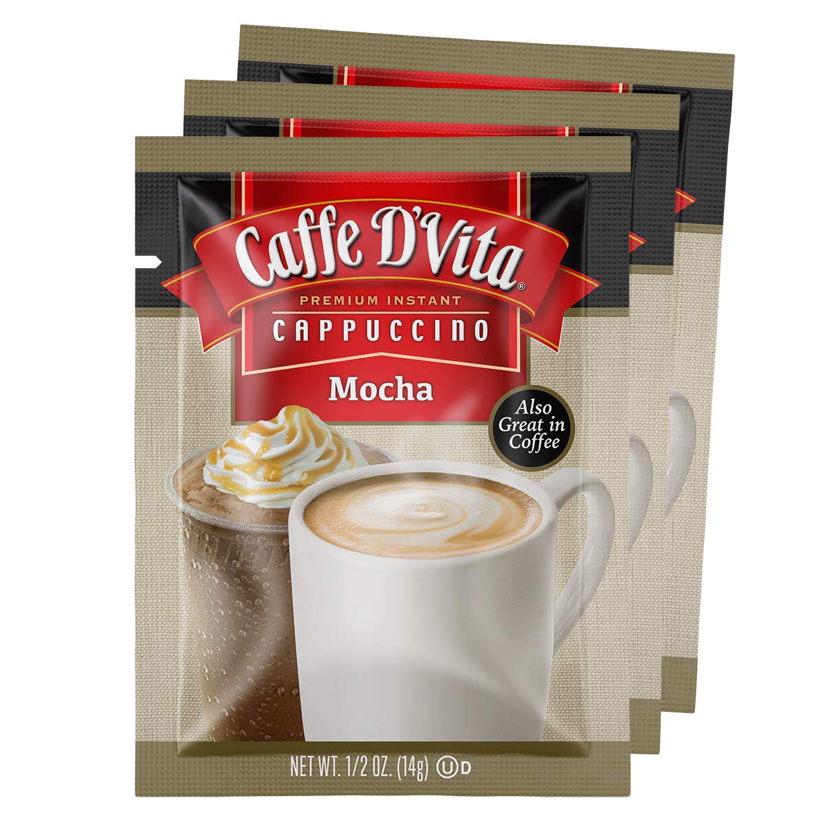(24 Pack) Caffe D'Vita Mocha Cappuccino Mix - Mocha Powder Mix, Instant Cappuccino Mix, Gluten Free, No Cholesterol, No Hydrogenated Oils, No Trans