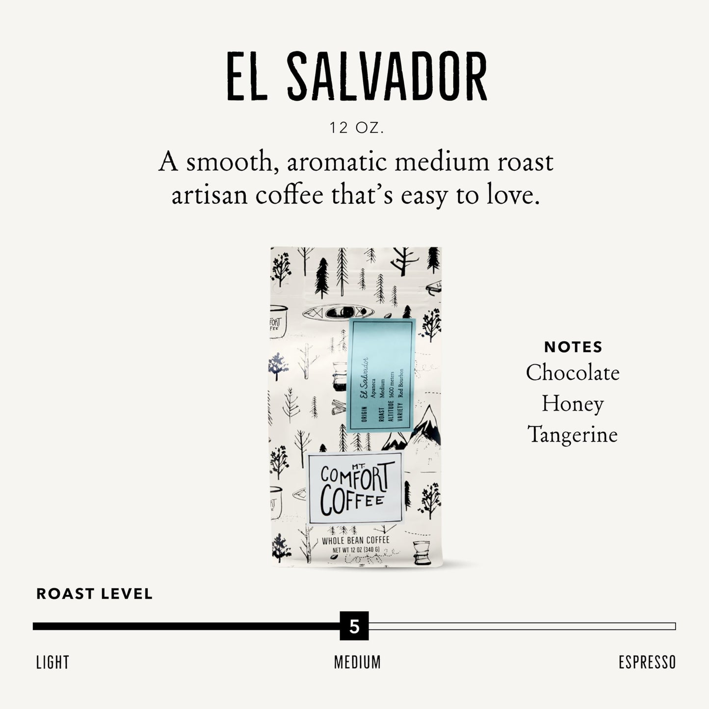 Mt. Comfort Coffee El Salvador Medium Roast, 12 Ounce - Locally Sourced From Local, International Coffee Farms - Roasted Whole Beans.