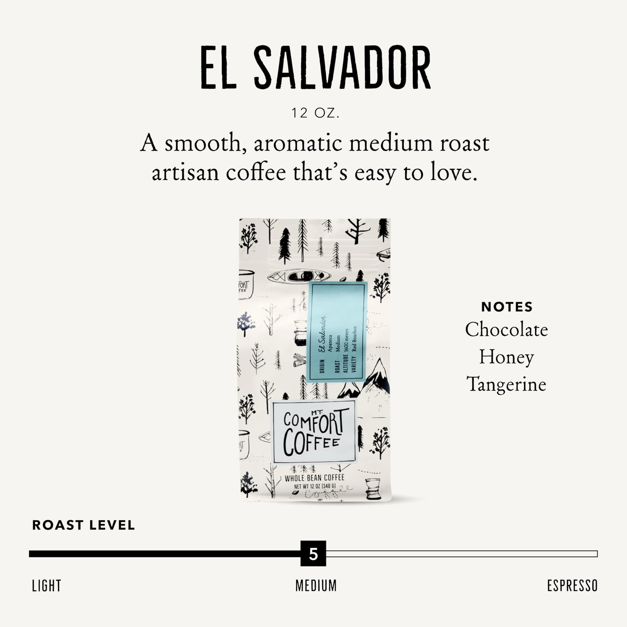 Mt. Comfort Coffee El Salvador Medium Roast, 12 Ounce - Locally Sourced From Local, International Coffee Farms - Roasted Whole Beans.