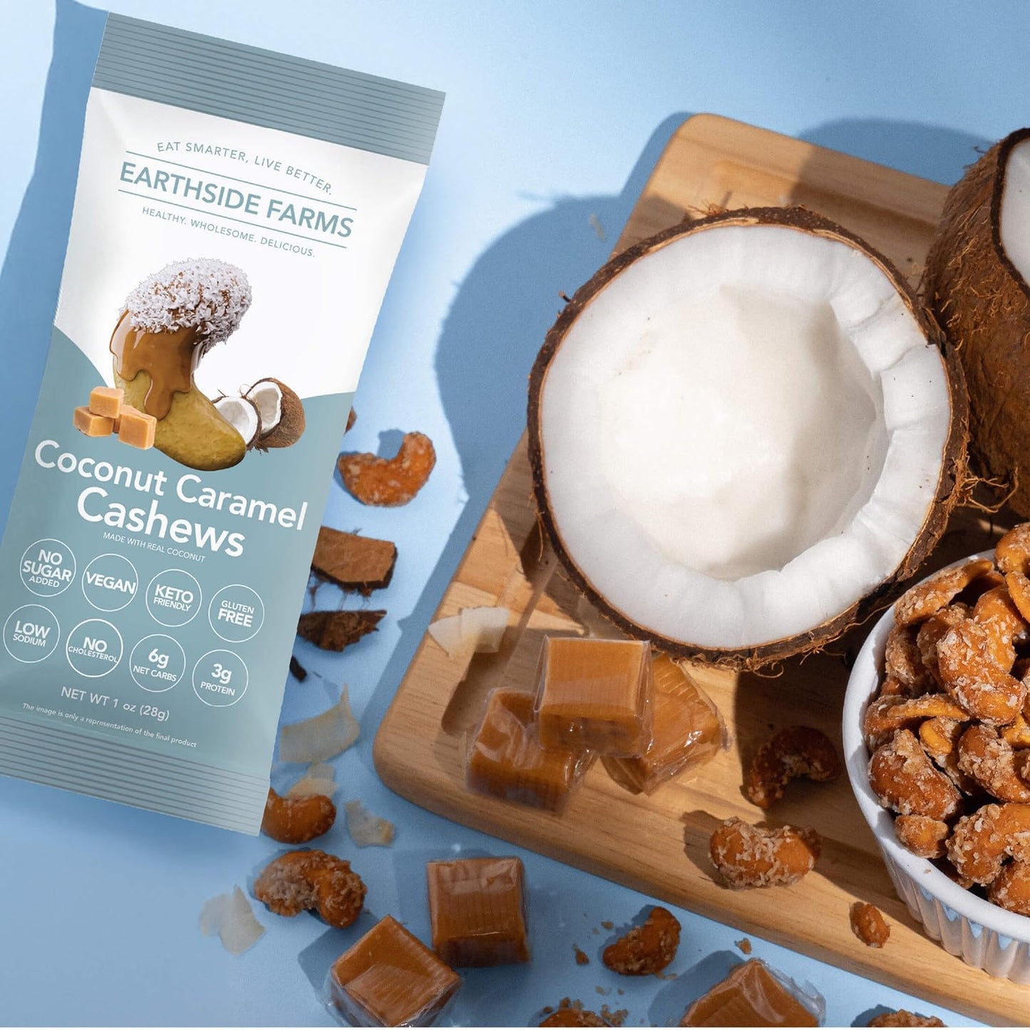 Earthside Farms Coconut Caramel Cashews Snack Packs, No Sugar Added Keto Friendly Nuts, Vegan Gluten Free Non GMO Low Carb Snack, Plant Protein Treat