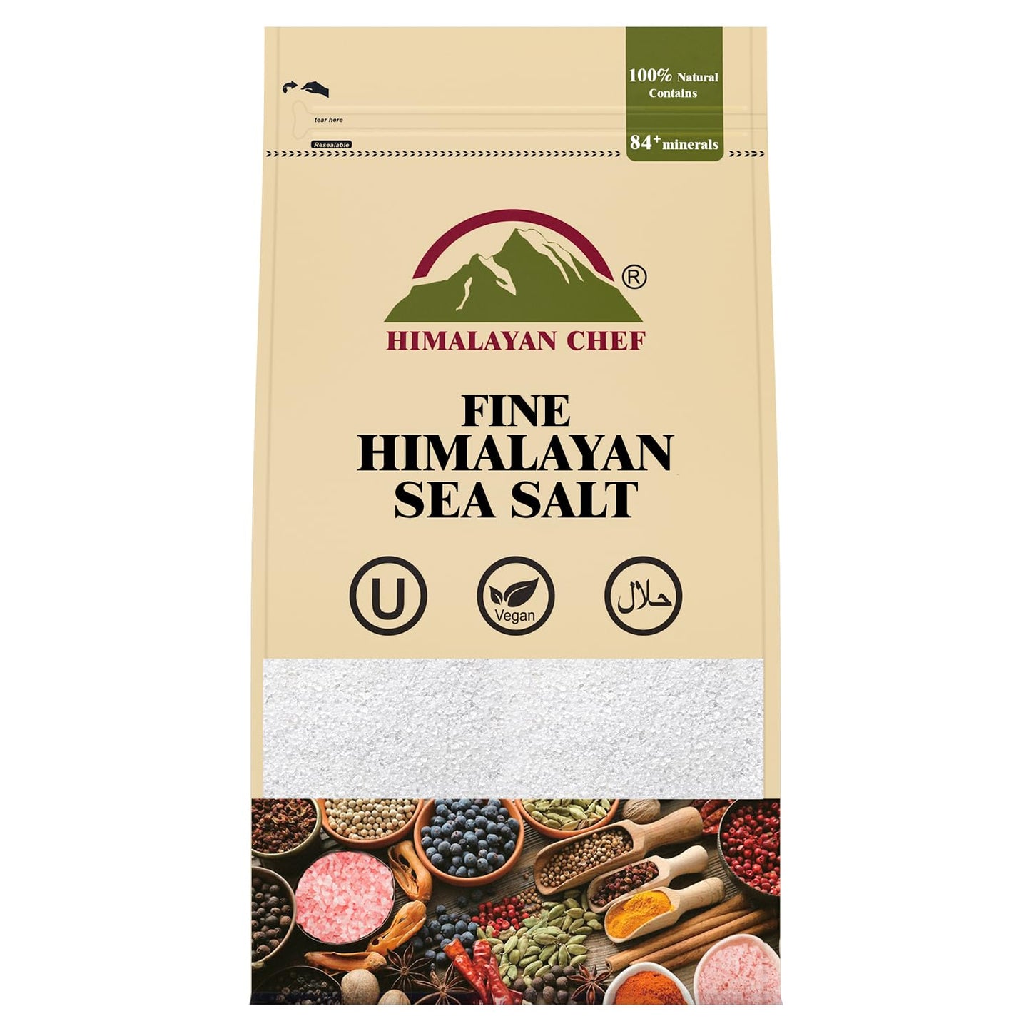 Himalayan Chef Sea Salt, All-Natural Fine Grain, 192 Ounce Sea Salt, Non-Iodized, No Additives, Unrefined Mineral Salt for Daily Cooking, 3 lbs/Each