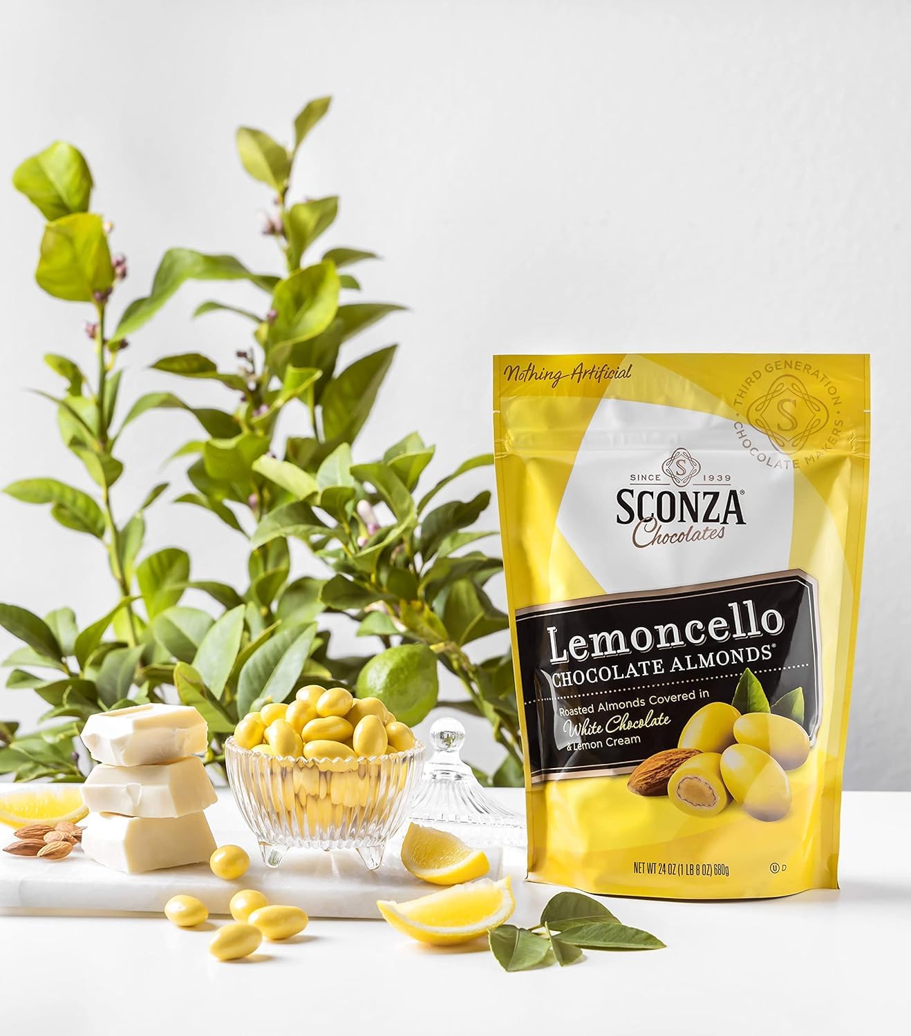 Sconza large Pouch Confections Lemoncello Almonds Zipper Pouch, 24 Ounce