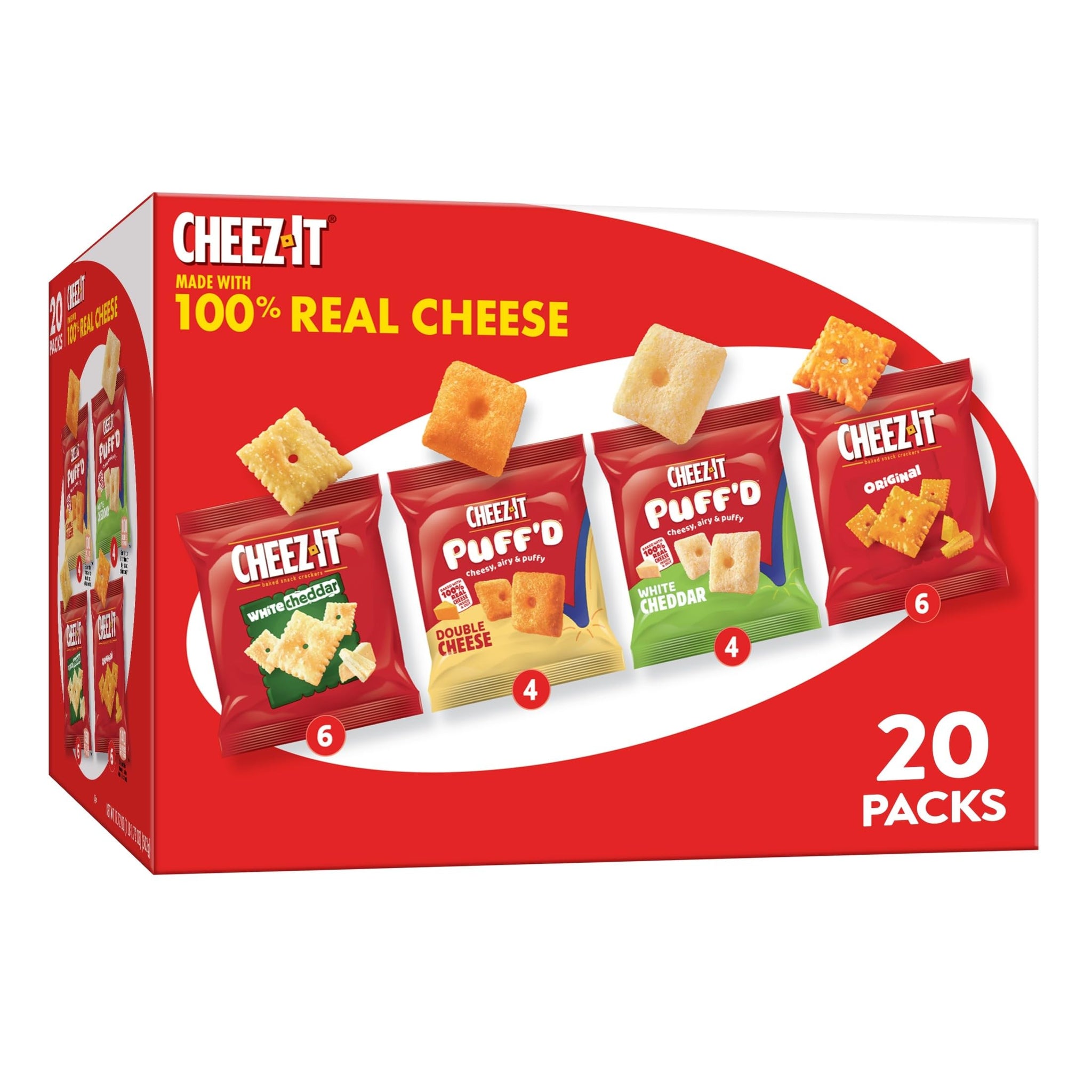 Cheez-It Cheese Crackers, Baked Snack Crackers, Office and Kids Snacks, Variety Pack, 17.72oz Box (20 Pouches)