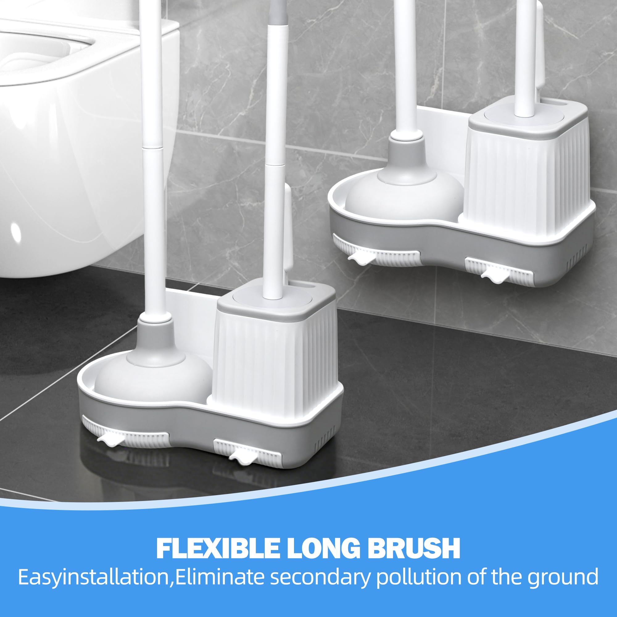 Toilet Brush and Plunger Set, 3 in 1 Toilet Bowl Brush and Holder with Crevice Cleaning Brush Wall Mounted Household Bathroom Cleaning Tools Plunger