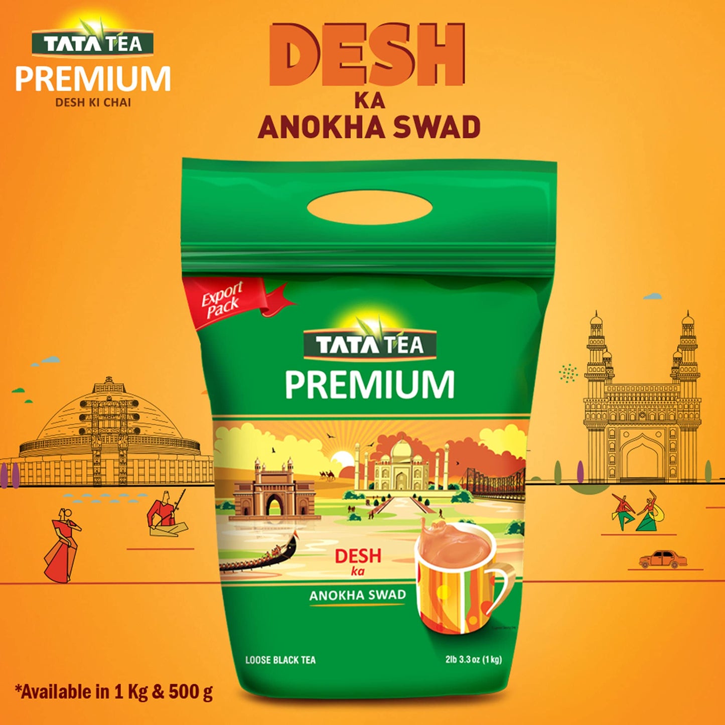 Tetley USA Tata Tea Premium, Loose Leaf Black Tea, Premium Black Tea, 1kg, (Tata_2_South)