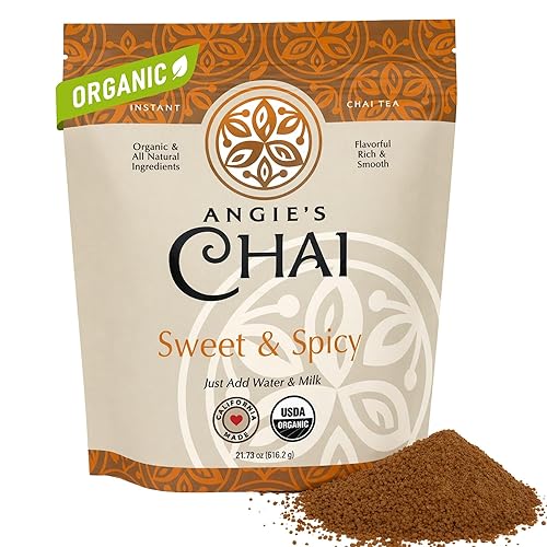 Angie's Chai Sweet & Spicy Organic Instant Chai Tea Powder - Made in USA, Delicious Spiced Mix, 30 Servings, 80 Calories, Handcrafted, Free