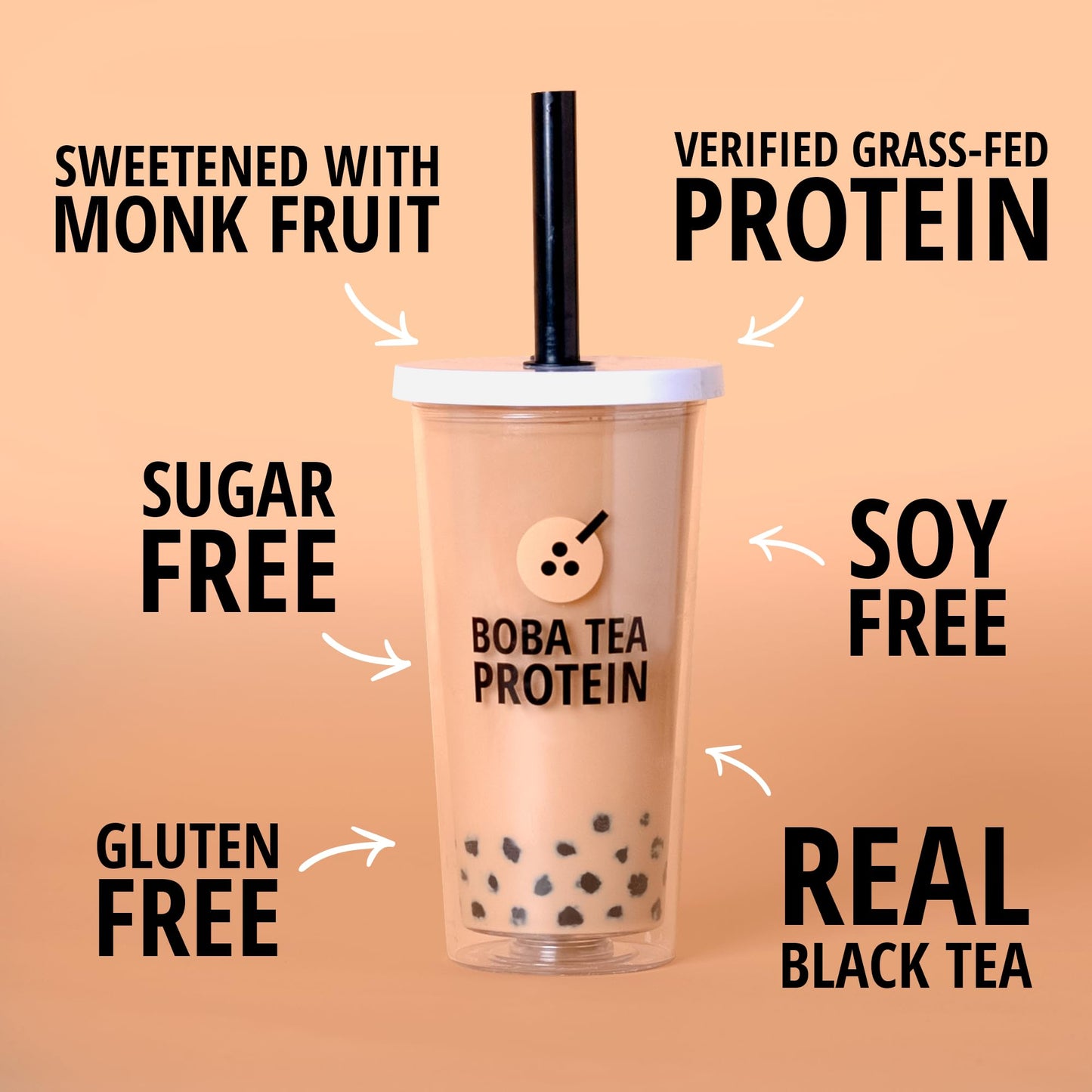 Boba Tea Protein Classic Milk Tea | 25g Grass-Fed Whey Protein Isolate Powder | Gluten-Free & Soy-Free Bubble Tea Protein Drink | Real Ingredients