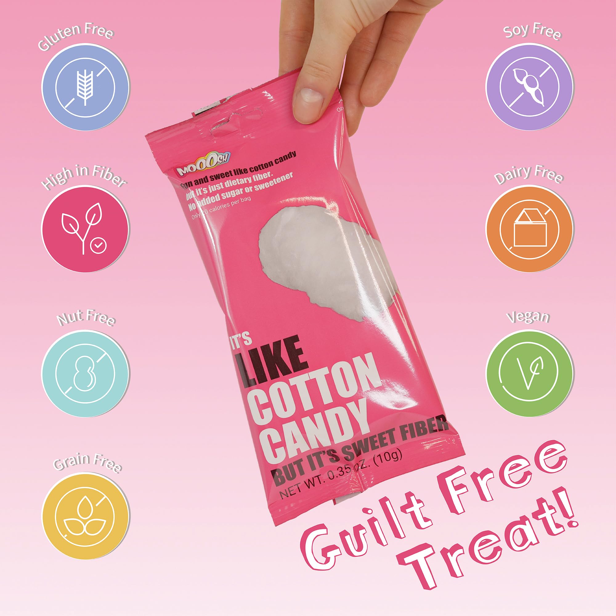 Mooosh Gluten free Cotton Candy Snack Ideal for Low Carb, Keto, Low Cal and High Fiber Diets Delicious Plant Based Vegan 20 Calorie Treat for Adults