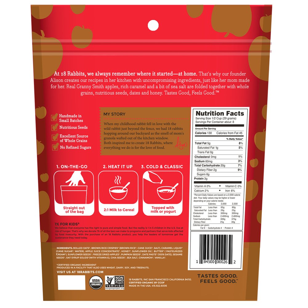 18 Rabbits Junior Organic Granola Cereal, Caramel Apple, 8 Ounce
