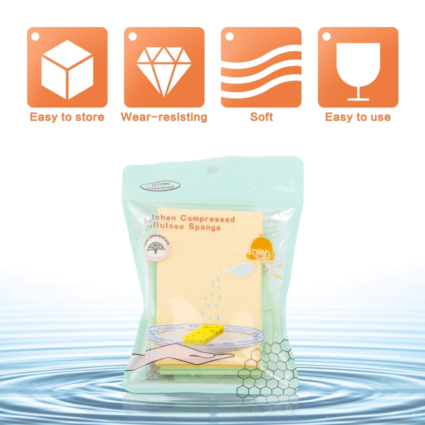 Yeethewengle Compressed Cellulose Sponges, Bulk Multi-Use, Non-Scratch Cleaning Scrub Sponges for Kitchen,Bathroom, 10 Pack+ 2 Free Scouring Pad Dish